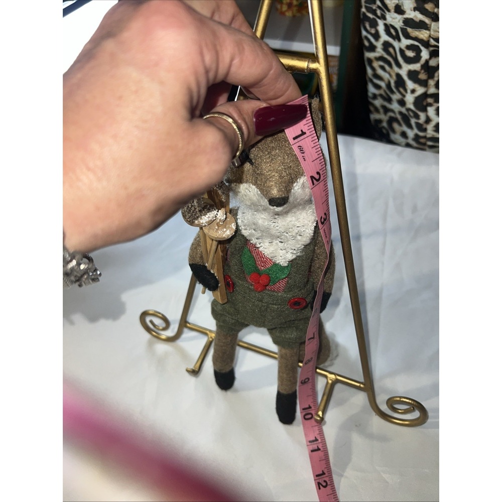 Grandpa Fox with wooden Skis Figurine Fabric and Wood approx 11 " tall - Picture 3 of 4